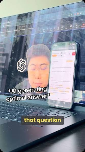 A candidate concealing a phone that generates answers during a remote interview