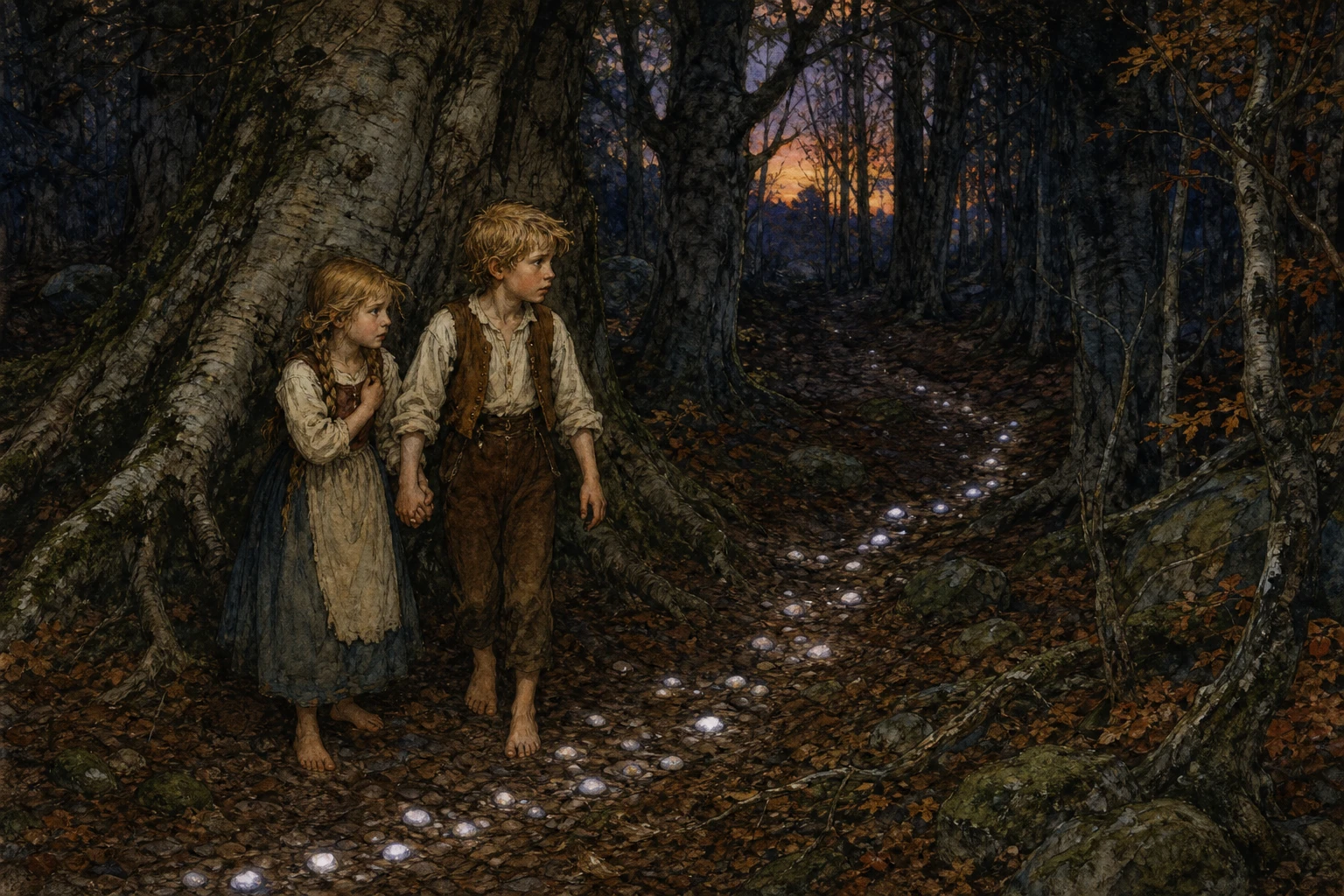 Hansel and Gretel discover a little house made of bread and sugar deep in the forest.